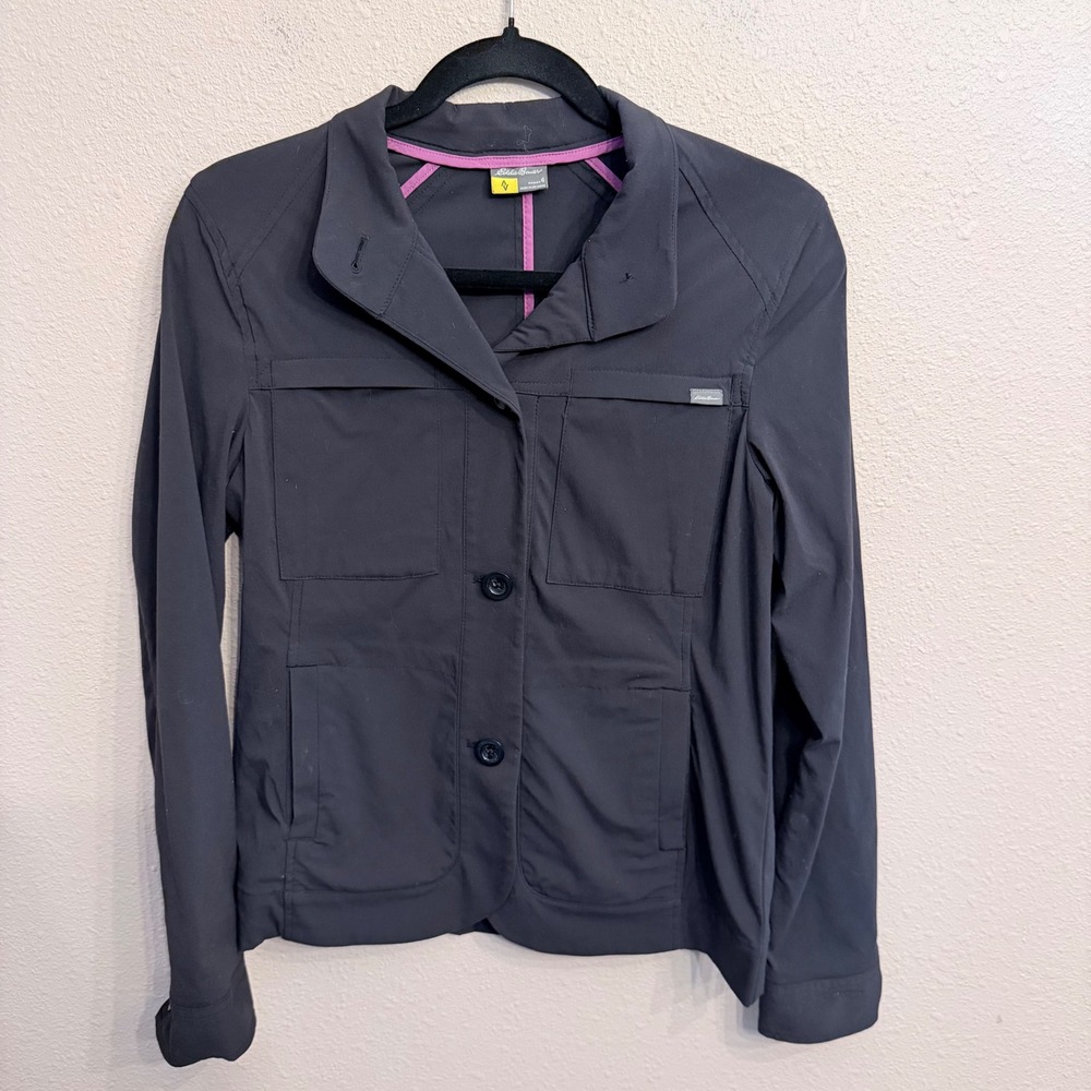 Eddie Bauer Travex Women 4 Gray Stretch Utility Travel Jacket Blazer Nylon Blend